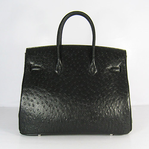 High Quality Fake Hermes Birkin 35CM Ostrich Veins Handbag Black 6089